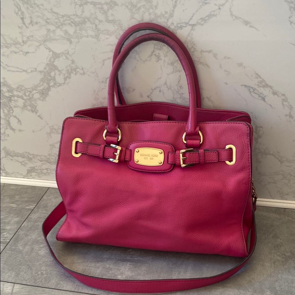Michael Kors Pink Large Leather Tote Bag- Multi Pockets And Zipper
